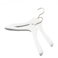 white wooden wide shoulder padded coat hanger with nickel hook